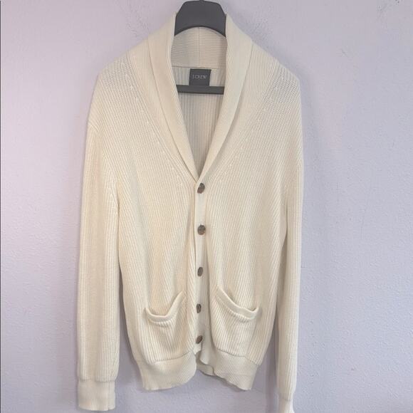 J. Crew Cream Shawl Collar Cardigan Sweater with Buttons and Pockets Size L - Picture 1 of 7